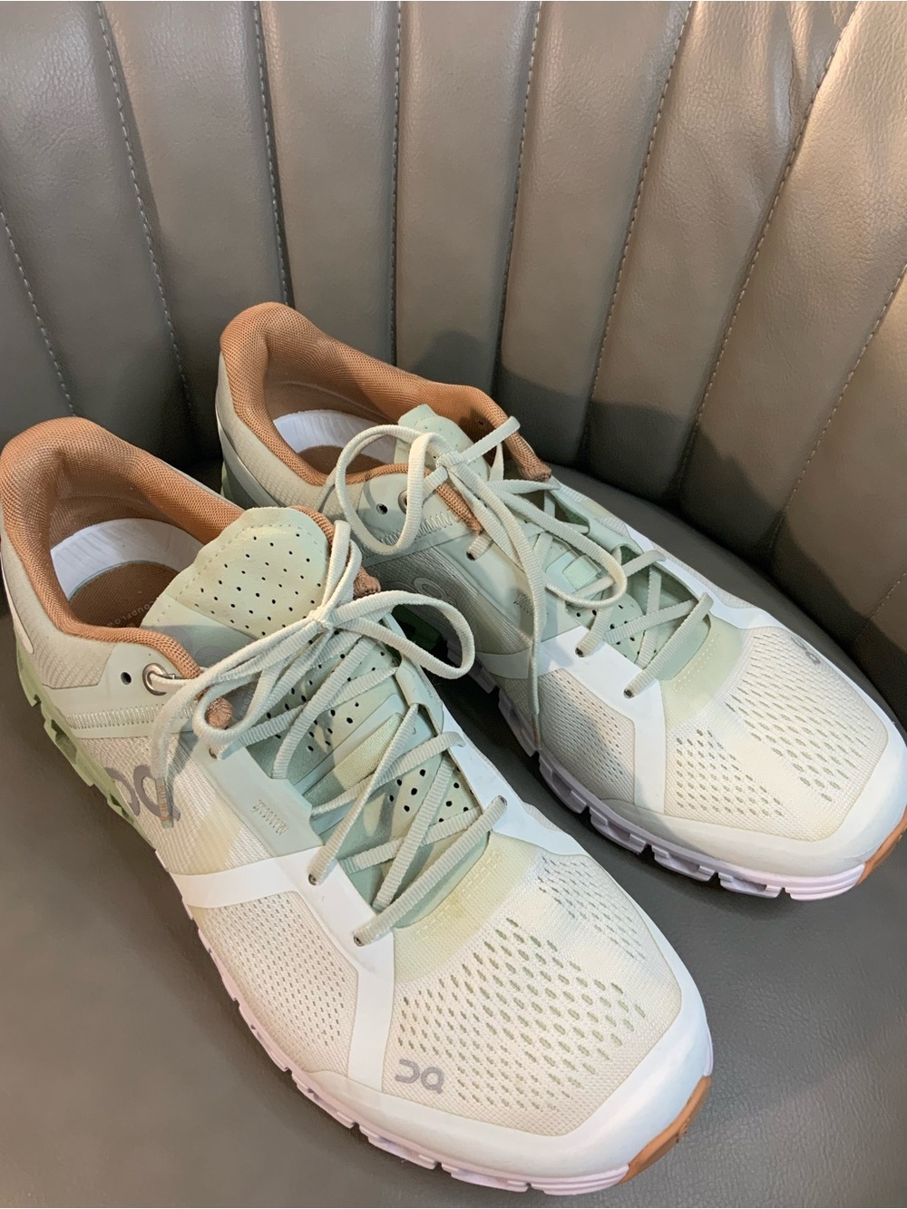 On Running Women's Mint Green Athletic Sneakers with Peach Accents